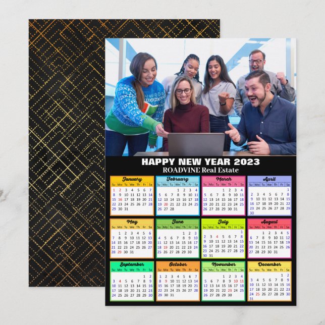 2023 Calendar Business Photo Modern Script Simple Holiday Card (Front/Back)