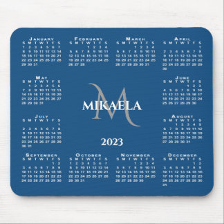 2023 Calendar Chic Monogram Name on Blue Mouse Pad