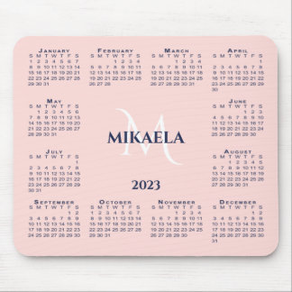 2023 Calendar Chic Monogram Name on Coral Pink Mouse Pad