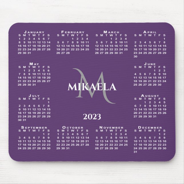 2023 Calendar Chic Monogram Name on Purple Mouse Pad (Front)