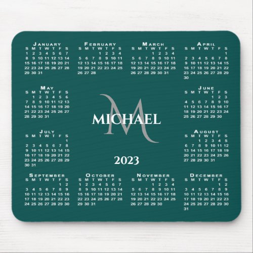 2023 Calendar Chic Monogram Name on Teal Mouse Pad