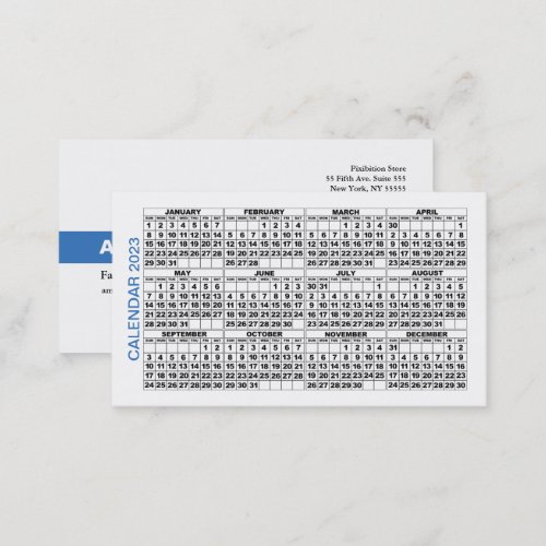 2023 Calendar Classic Business Card Blue Stripe
