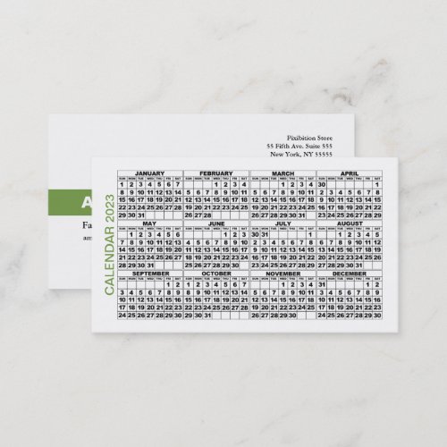 2023 Calendar Classic Business Card Green Stripe