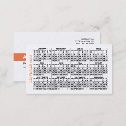 2023 Calendar Classic Business Card Orange Stripe