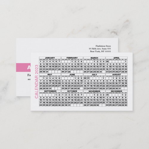 2023 Calendar Classic Business Card Pink Stripe