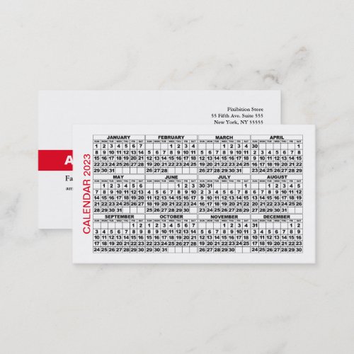 2023 Calendar Classic Business Card Red Stripe
