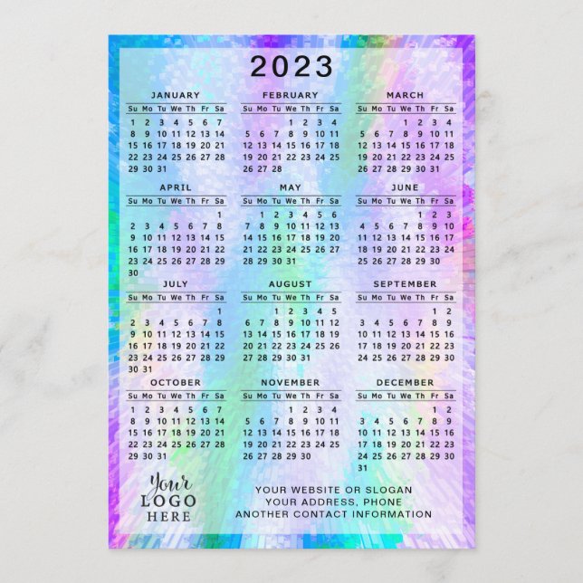 2023 Calendar Colorful Iridescent Holographic Program (Front)
