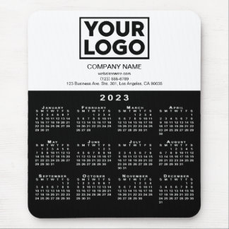 2023 Calendar Company Logo and Text Black White Mouse Pad