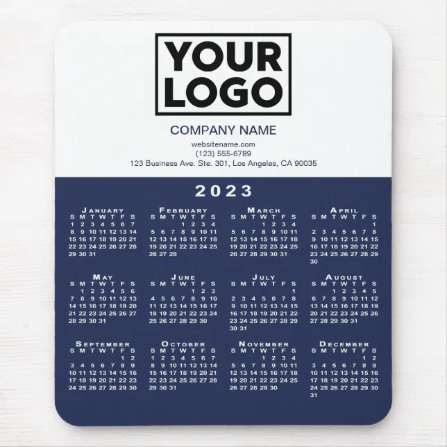 2023 Calendar Company Logo and Text Navy White Mouse Pad | Zazzle