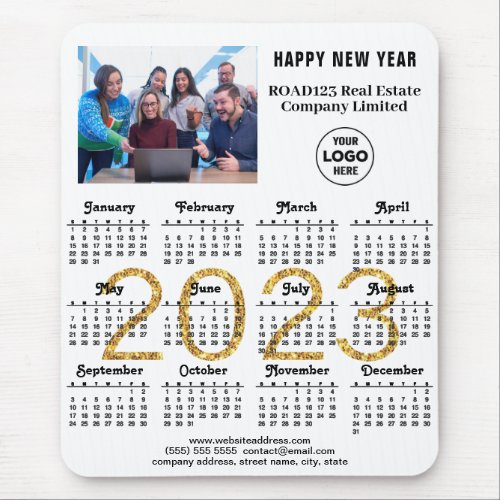 2023 Calendar Company Photo Logo Gold Script Mouse Pad