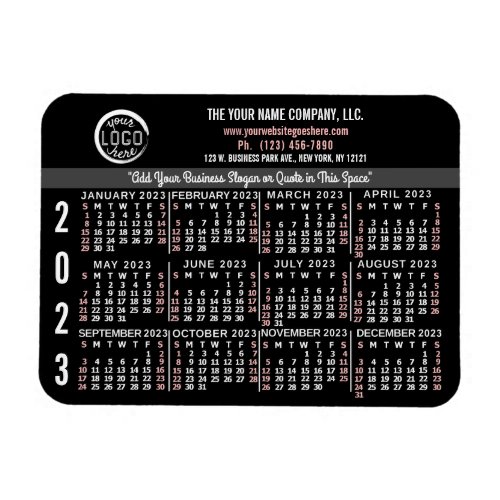 2023 Calendar Custom Business Logo Name Black Easy Magnet