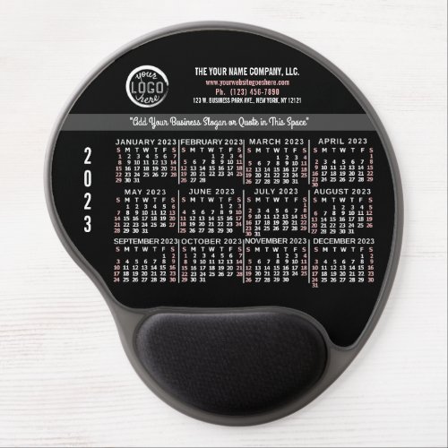 2023 Calendar Custom Business Logo Name Red Black Gel Mouse Pad