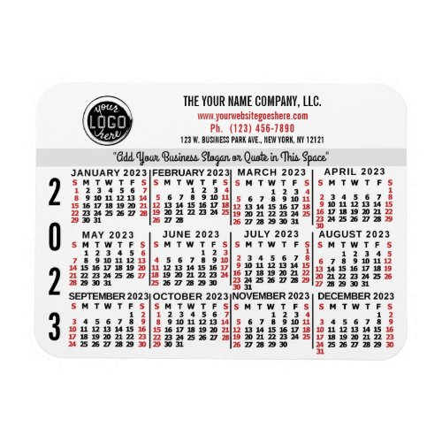 2023 Calendar Custom Business Logo Name White Easy Magnet
