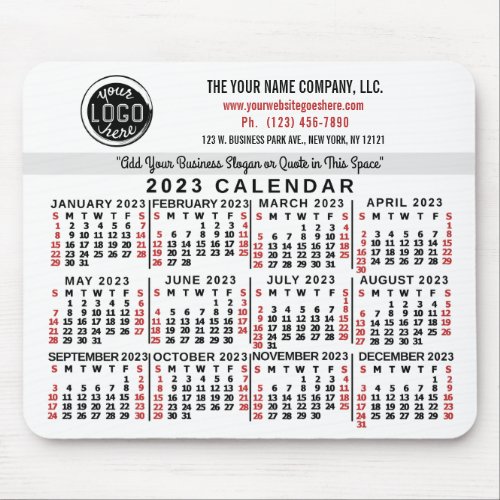 2023 Calendar Custom Business Logo Name White Red Mouse Pad