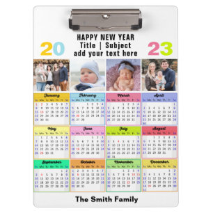 2023 Calendar Custom Family 4 Photo Modern Clipboard