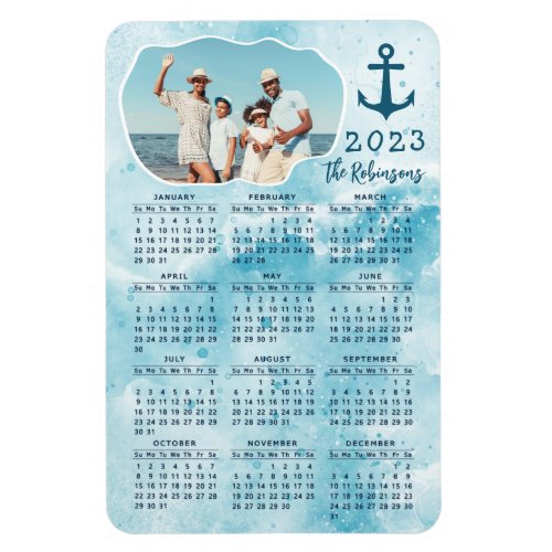 2023 Calendar Custom Family Name Photo Coastal Magnet