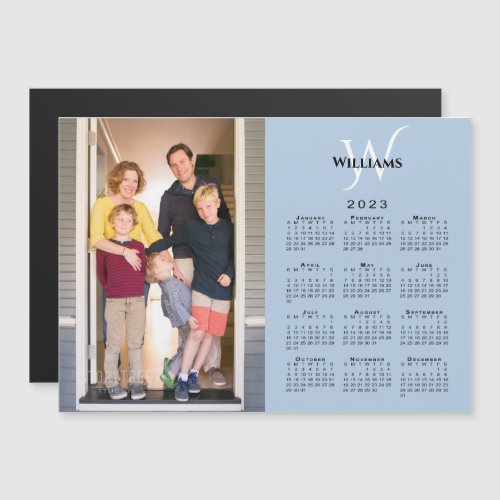 2023 Calendar Custom Photo Monogram Blue Magnet