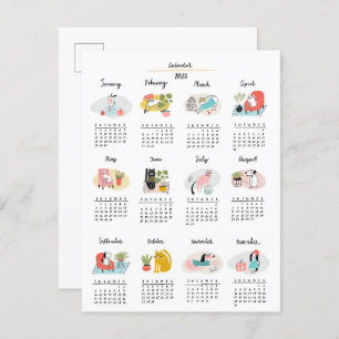 2023 Calendar Cute Cartoon Cats and Dogs Postcard