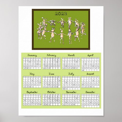 2023 Calendar Fabric Font Rabbits Dancing Poster