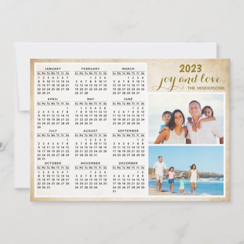2023 Calendar Family Name 2 Photo Collage Holiday Card