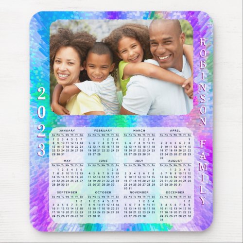 2023 Calendar Family Photo Faux Holographic Mouse Pad