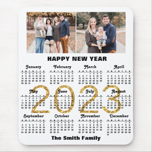2023 Calendar Family Photo Gold Script Custom Mouse Pad