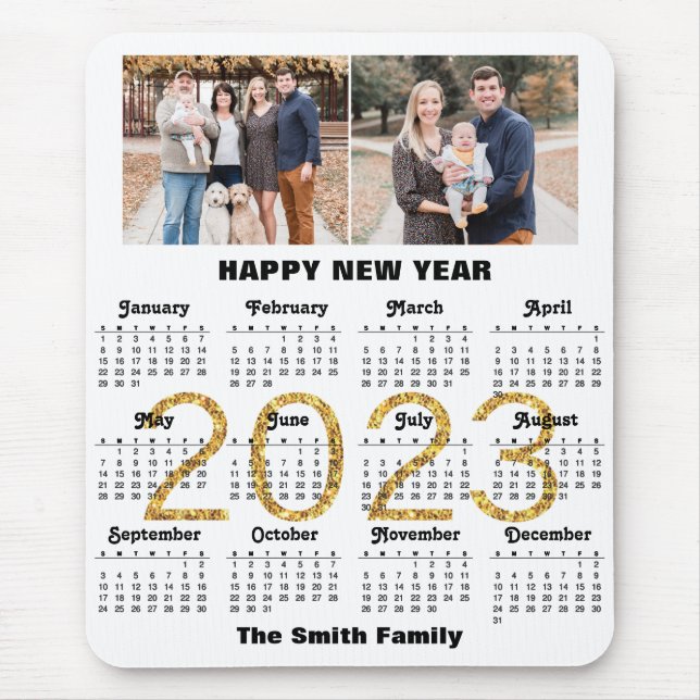 2023 Calendar Family Photo Gold Script Custom Mouse Pad (Front)