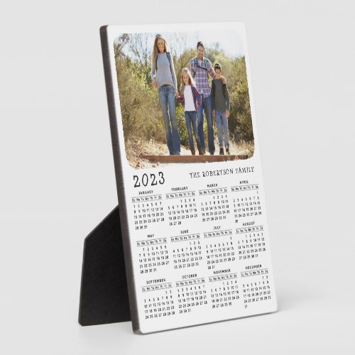2023 Calendar Family Photo Name White Black Plaque