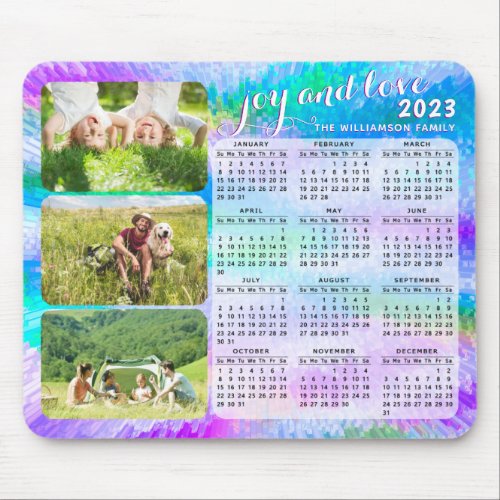 2023 Calendar Faux Holographic 3 Photo Collage Mouse Pad