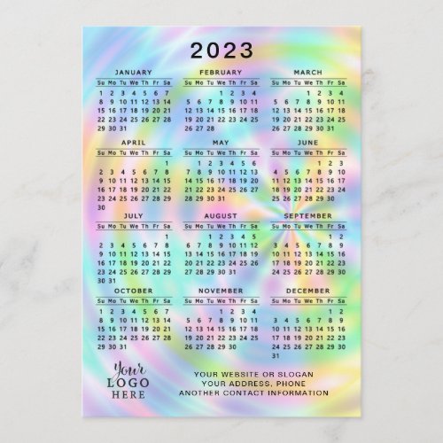 2023 Calendar Full Year Colorful Faux Holographic Program