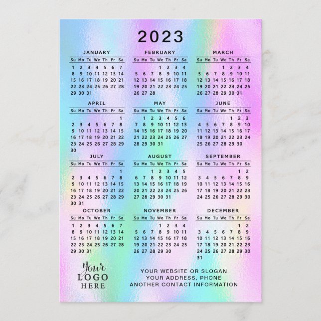 2023 Calendar Full Year Faux Holographic Ombre Program (Front)