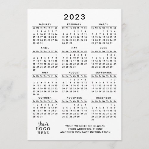 2023 Calendar Full Year White Black Minimal Program