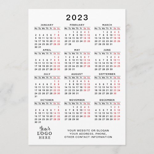 2023 Calendar Full Year White Black Red Minimal Program