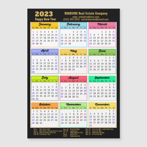2023 Calendar Gold Script Modern Magnetic Card