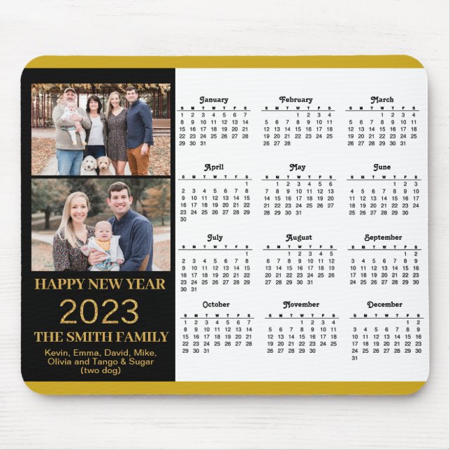 2023 Calendar Gold Script Simple Family Photo Mouse Pad (Front)
