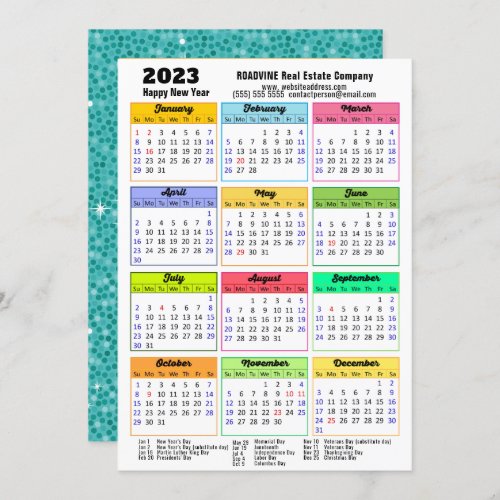 2023 Calendar Green Glitter Modern Business Photo Holiday Card