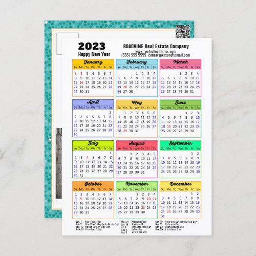 2023 Calendar Green Glitter Modern Business Photo Postcard