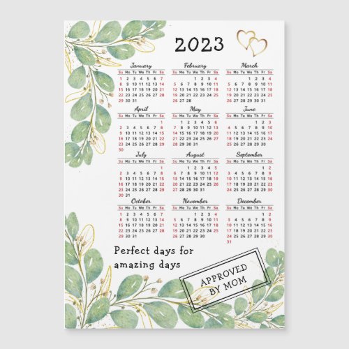 2023 Calendar Magnet Eucalyptus White Black Red