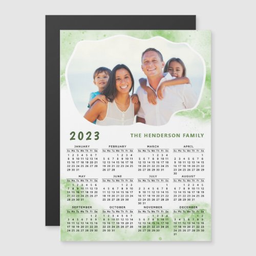 2023 Calendar Magnet Family Photo Name Green White