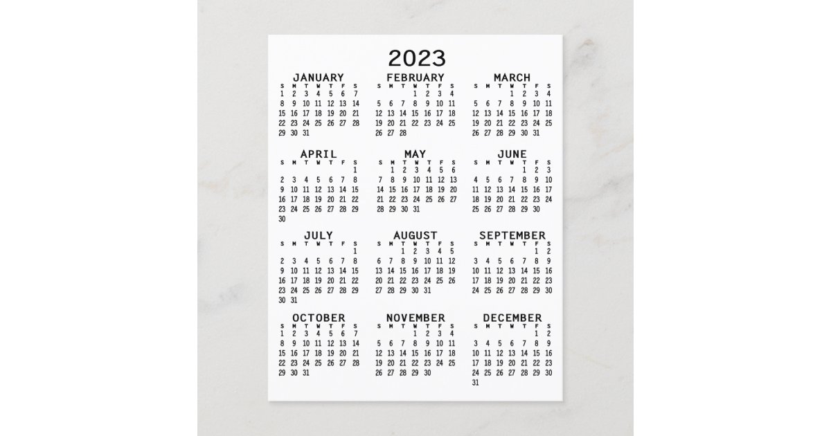 2023 Calendar Mini Full Year View Flat Sheet Paper | Zazzle