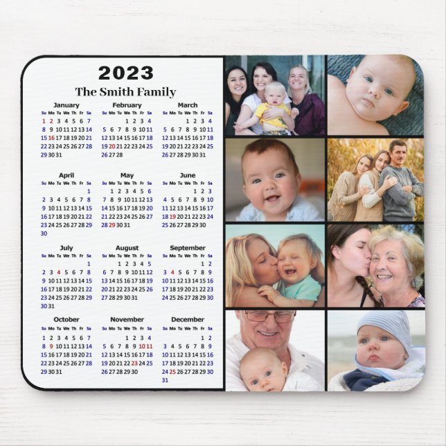 2023 Calendar Minimalist 8 Family Photo Custom Mouse Pad (Front)