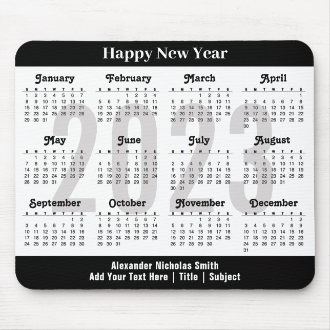 2023 Calendar Modern Black and White Minimalist  Mouse Pad (Front)