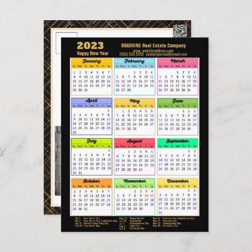 2023 Calendar Modern Black Gold Business Photo Postcard