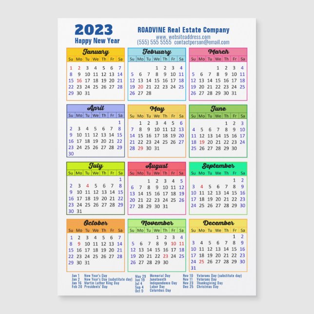 2023 Calendar Modern Blue Business Magnetic Card (Front)