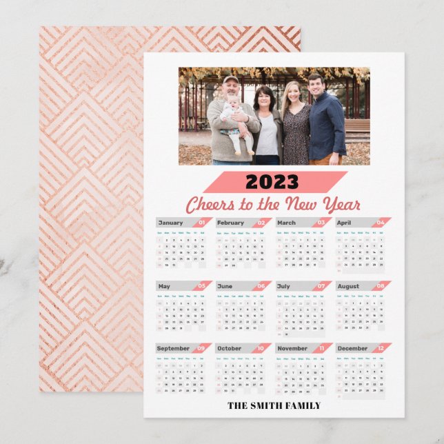 2023 Calendar Modern Family Photo Greeting Holiday Card (Front/Back)