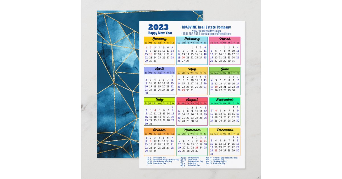 2023 Calendar Modern Geometric Blue Business Holiday Card | Zazzle