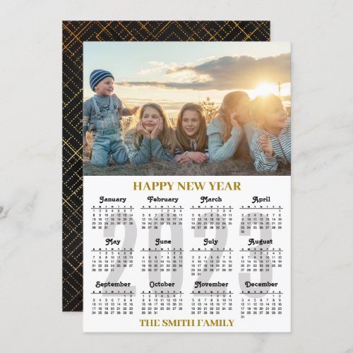 2023 Calendar Modern Gold and Black Script Photo Holiday Card