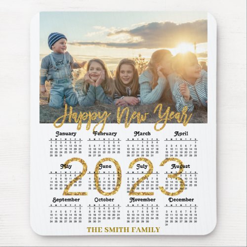 2023 Calendar Modern Gold Glitter Script Photo Mouse Pad