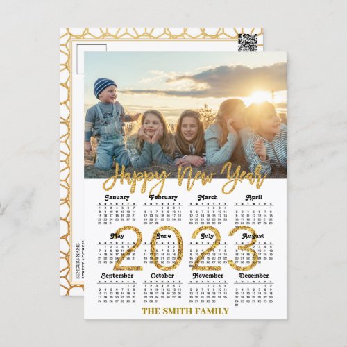 2023 Calendar Modern Gold Glitter Script Photo Postcard