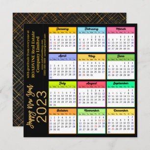 2023 Calendar Modern Gold Script on Black Business Holiday Card